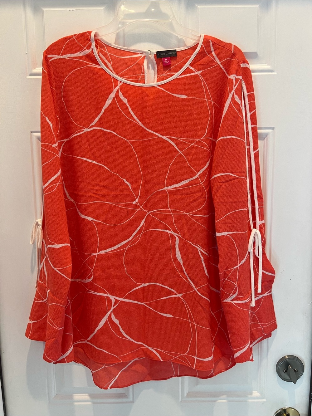 NWT Vince Camuto  Long Sleeve Orange Coral Blouse Top Round Neck Size M #872